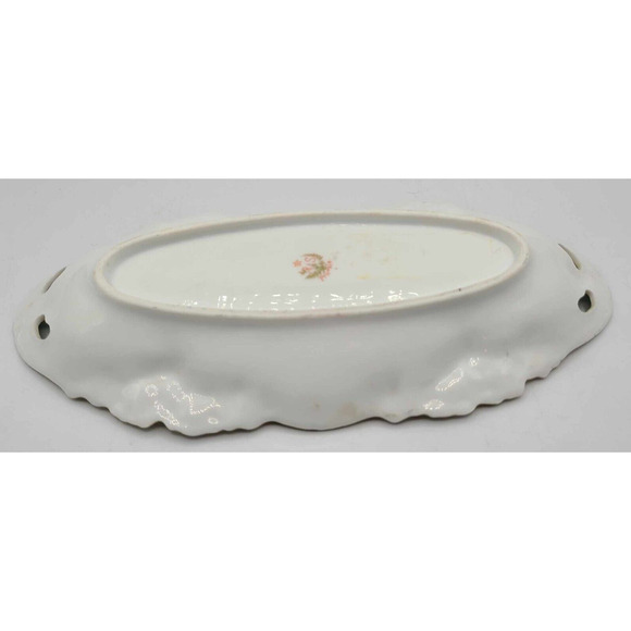 Antique 1890s RS Prussia Gold Trimmed Reflecting Water Lilies 9.5" Celery Dish - Picture 5 of 10